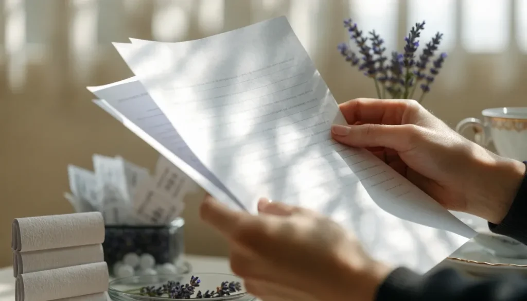 Hands review bingo promotion terms beside tickets, counters, lavender, and a UK teacup
