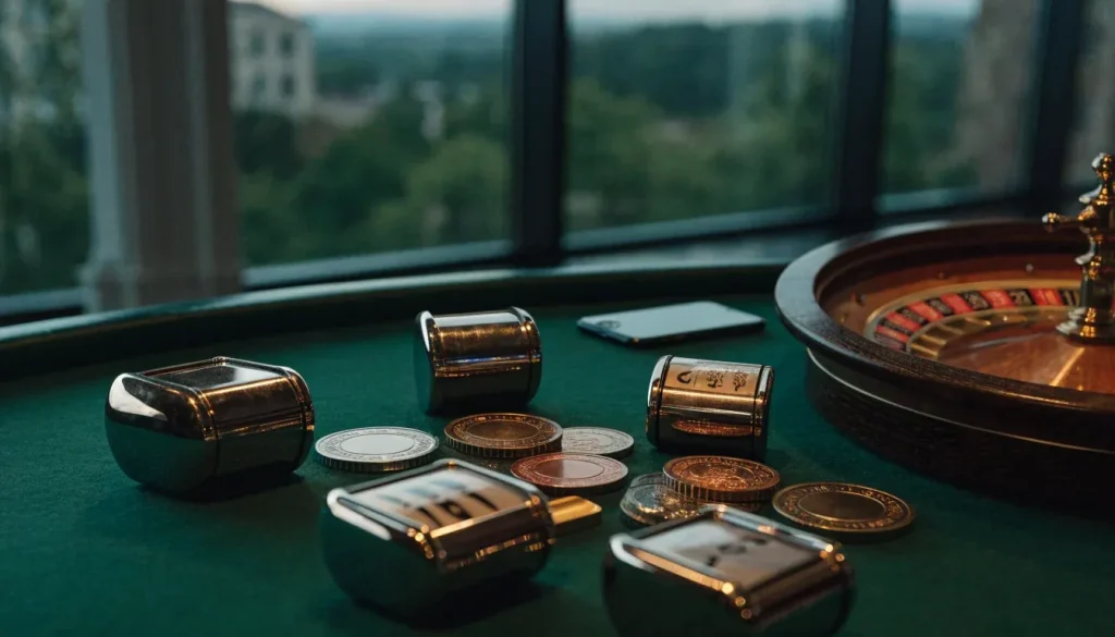 Classic reel drums and casino tokens on a premium UK gaming table