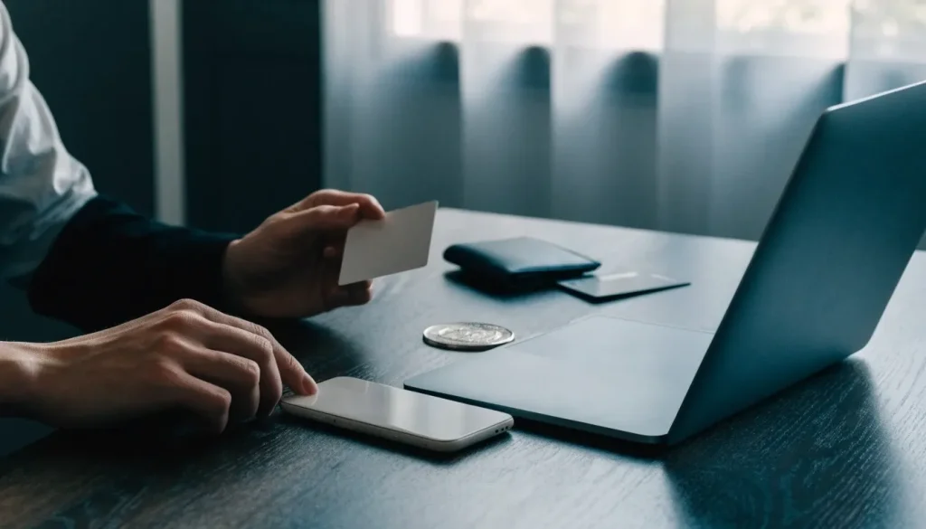 Secure payment methods and verification tools on a modern British desk