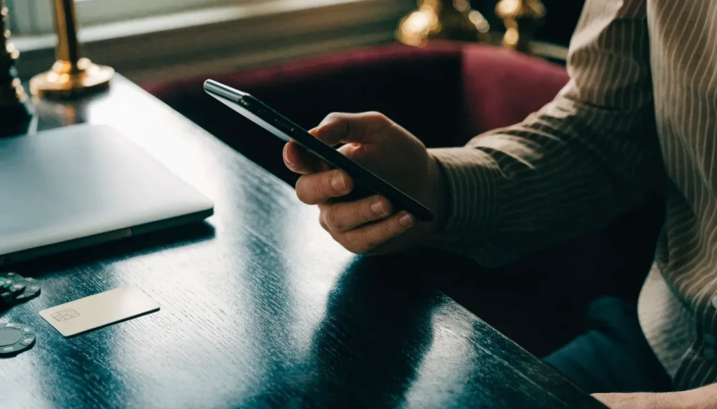 UK player checking a payment method on a phone beside a bank card
