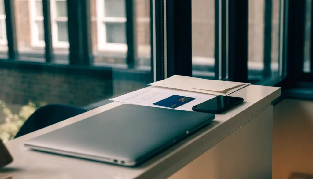 Secure payment methods on a desk in a modern London interior