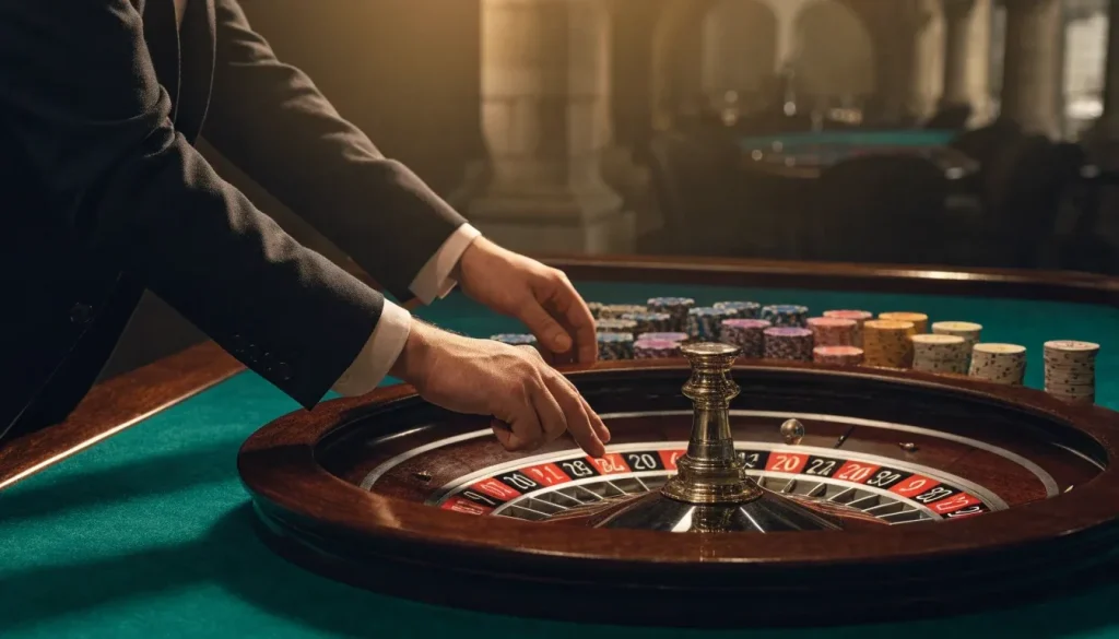 Live dealer roulette wheel and chips in a UK casino studio