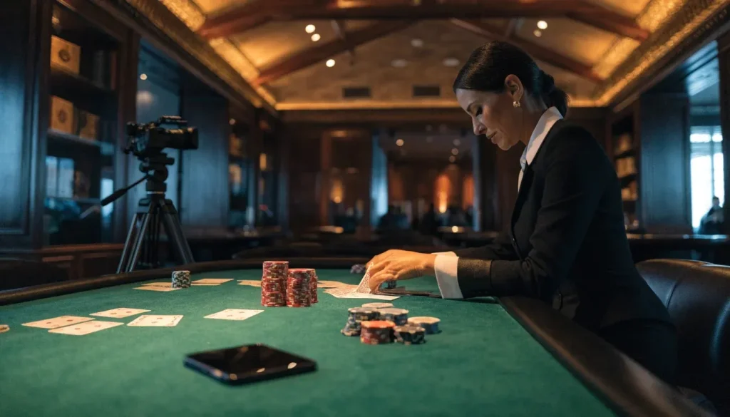 Dealer hosting a live baccarat game in a UK studio