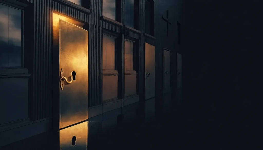 Single golden key before one distinct casino entrance