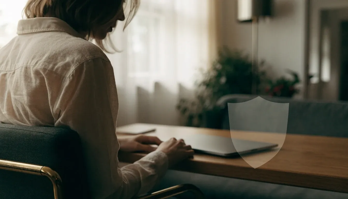 Person at a desk with a laptop, symbolizing personal data protection