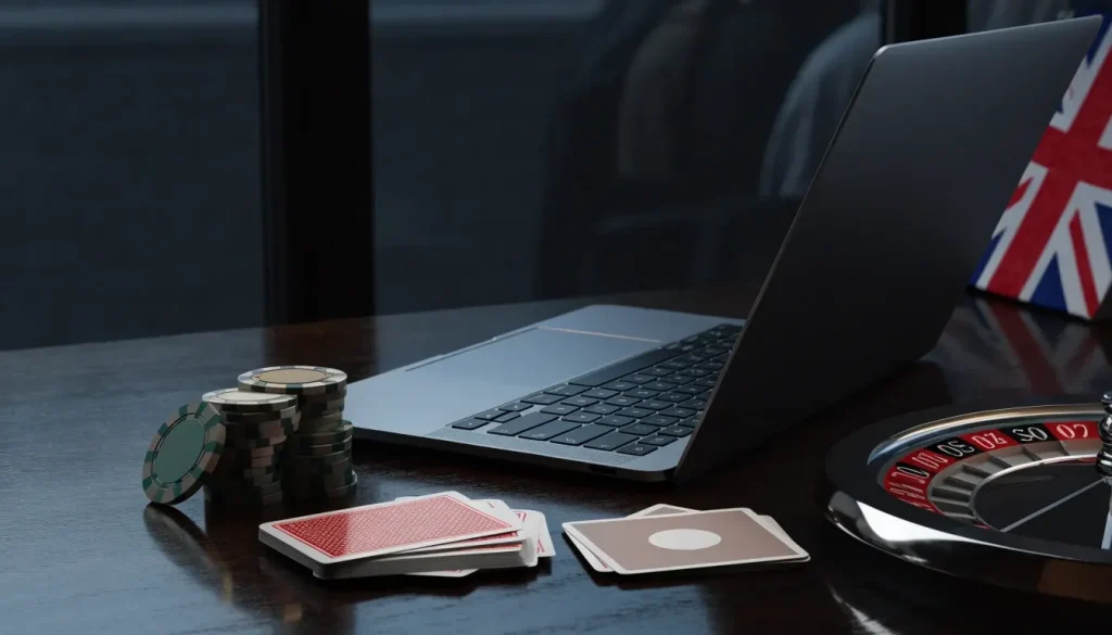 Unbranded laptop and casino objects suggesting independent UK casino reviews